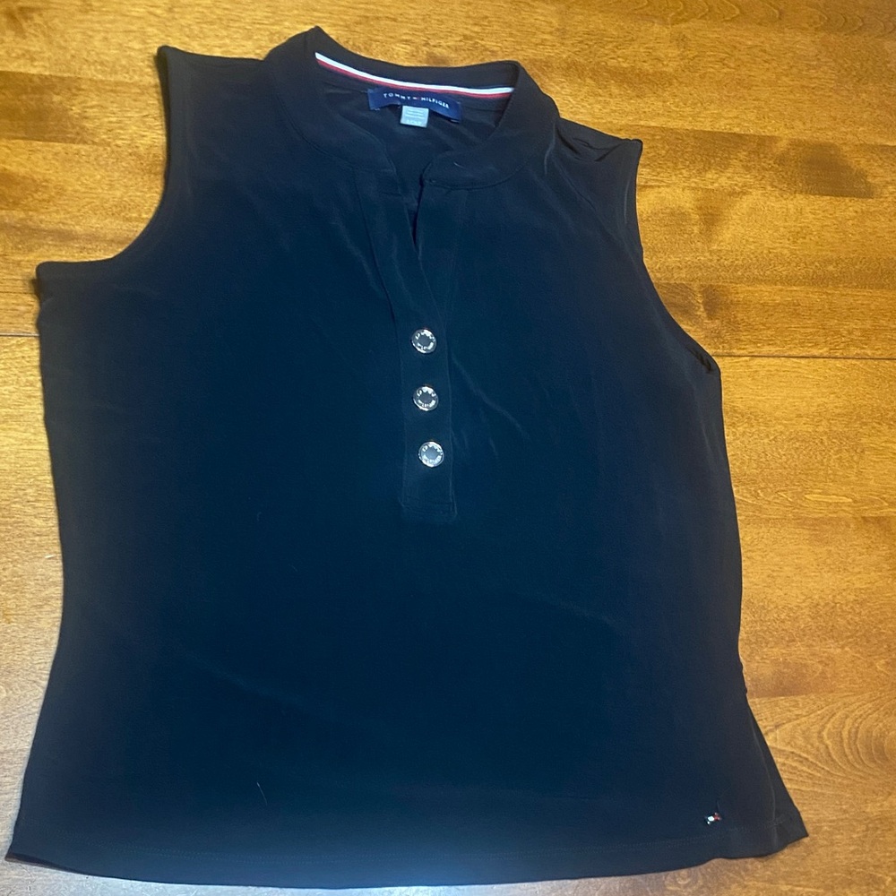 Tommy Hilfiger Black Sleeveless Top with Button Accents